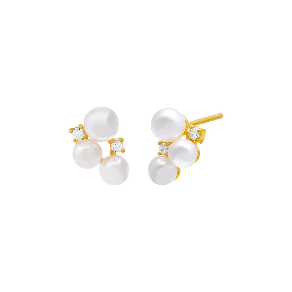 Pearl X CZ Cluster Stud Earring