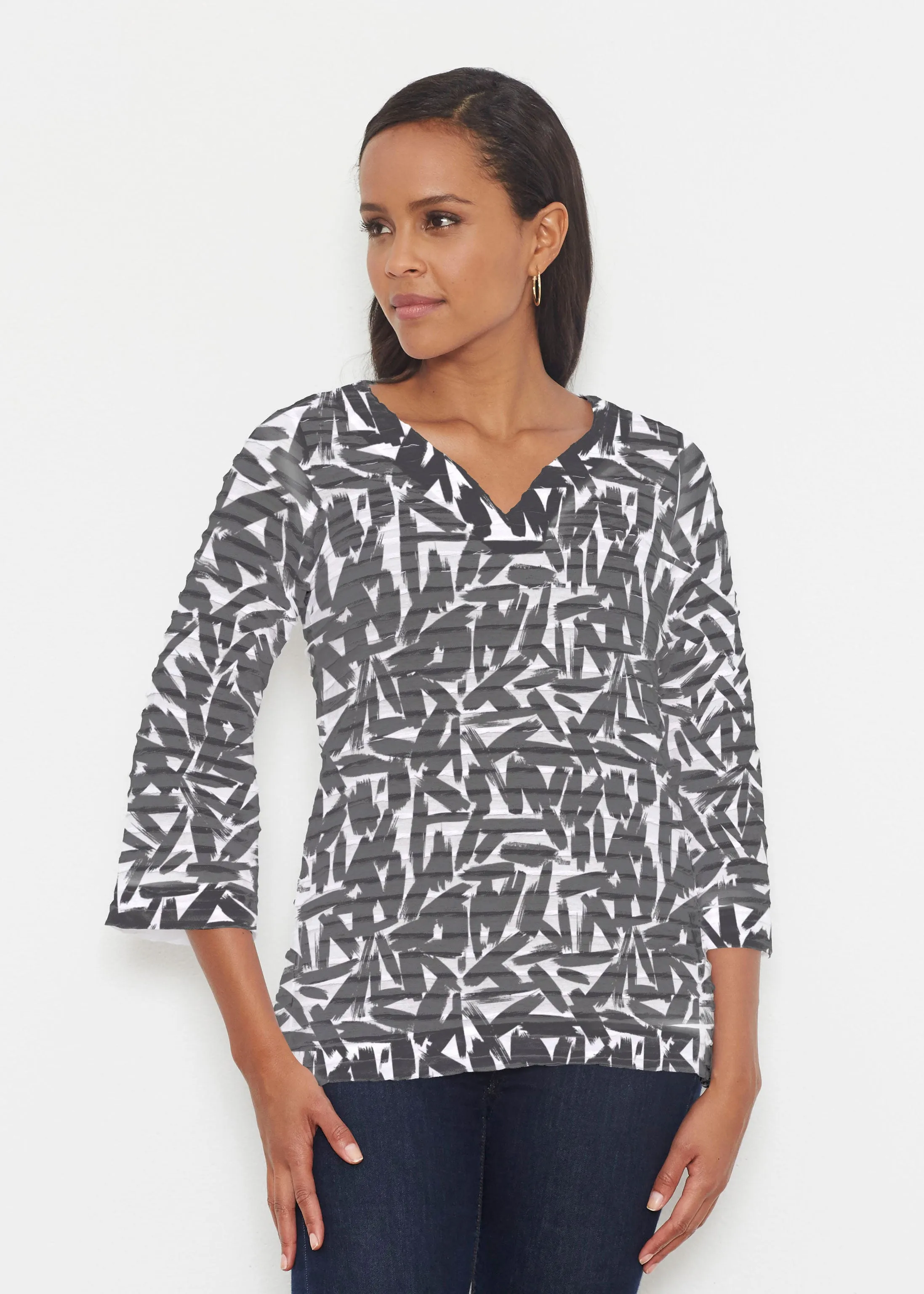 Pick Up Sticks (14300) ~ Banded 3/4 Bell-Sleeve V-Neck Tunic