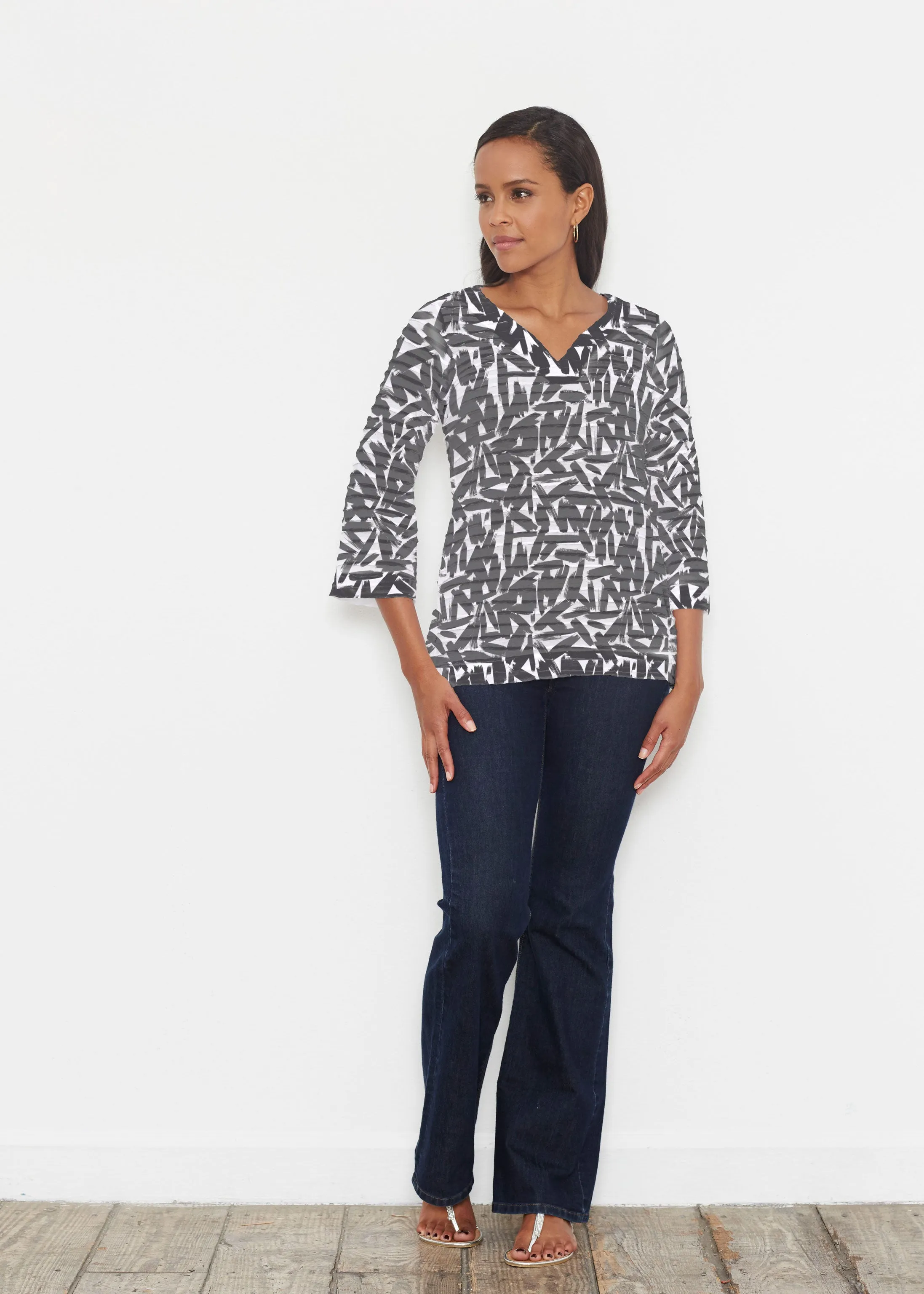 Pick Up Sticks (14300) ~ Banded 3/4 Bell-Sleeve V-Neck Tunic