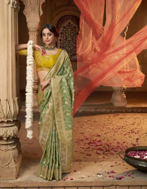 Pista Green Satin Silk Saree