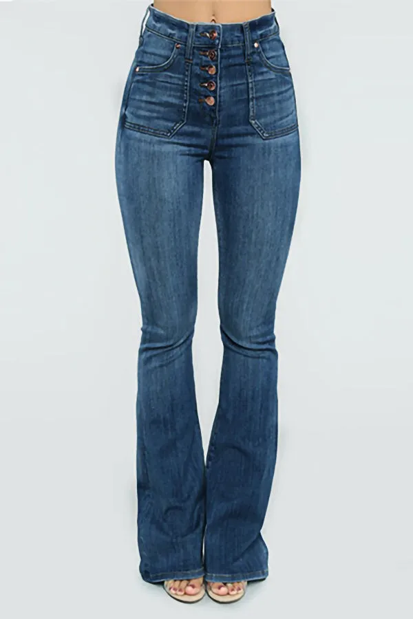 Plain High-rise Flared Jeans