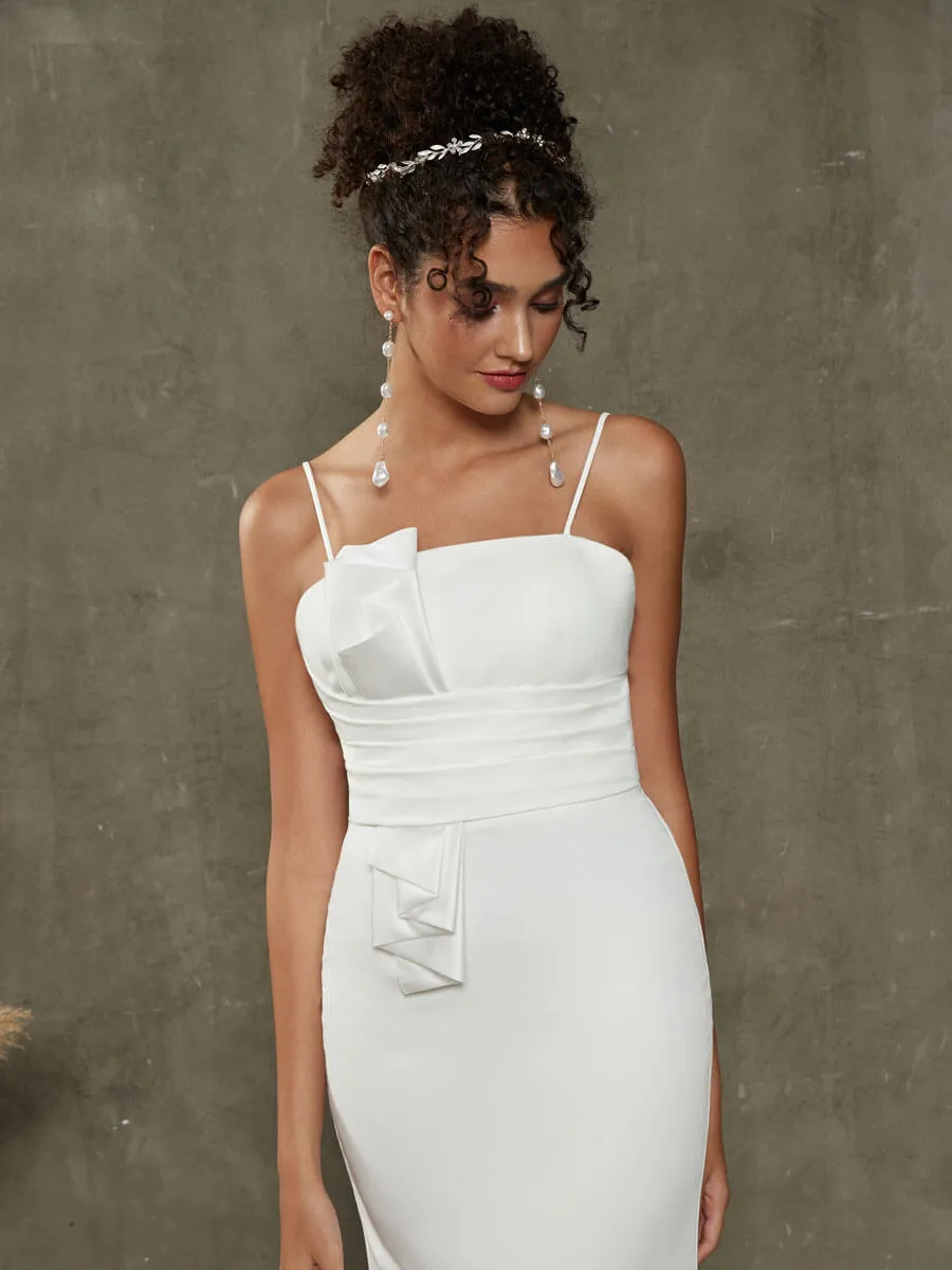 Pleated Spaghetti Straps Double FDY Mermaid Wedding Dress With Train