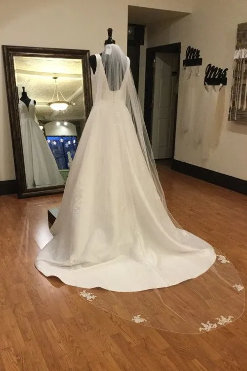 Plunging A-line Satin Wedding Gown with Small Train