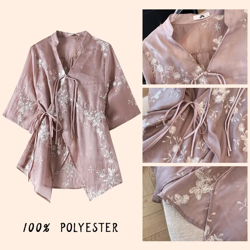 Plus Size Casual Chiffon Loose Chinese Style Blouse