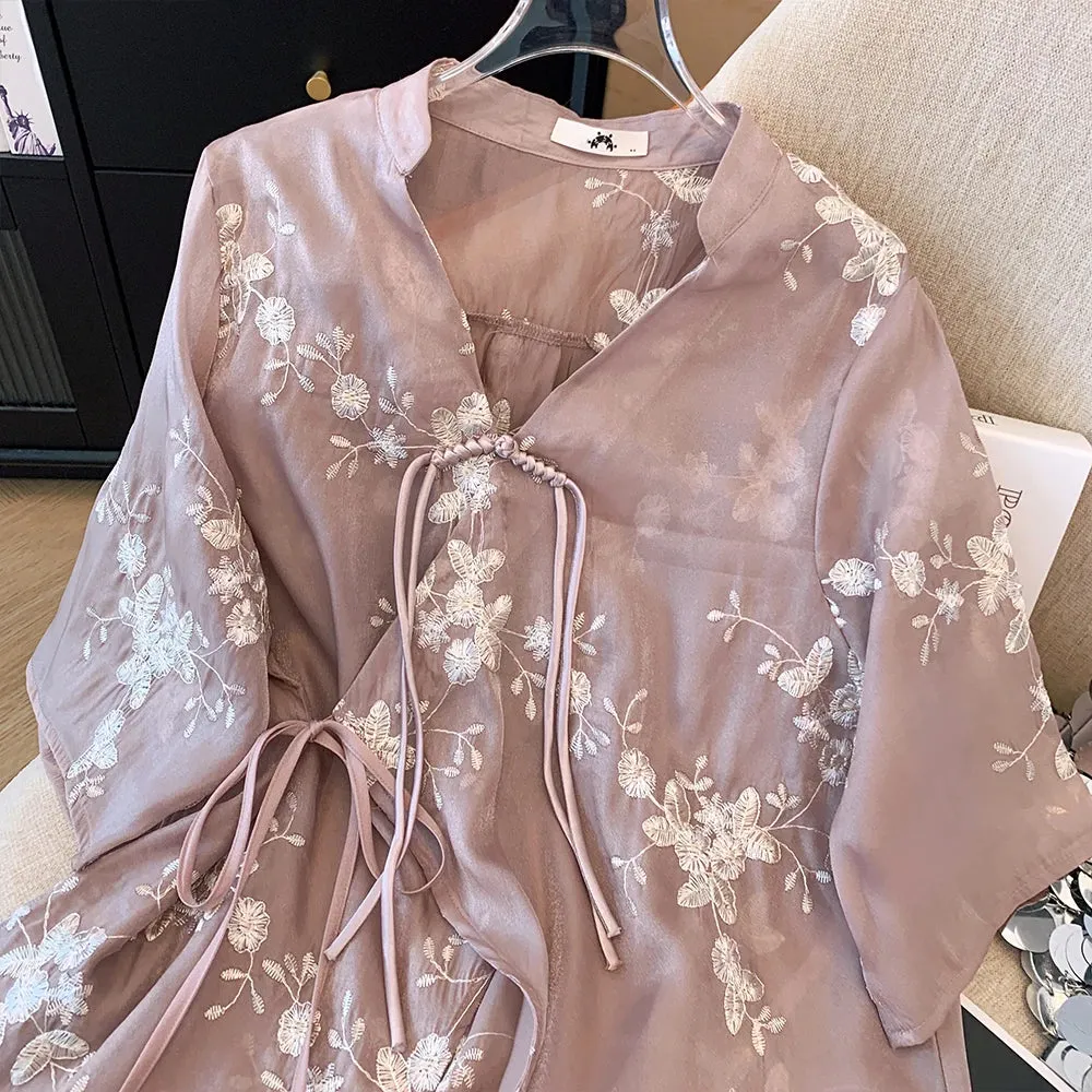 Plus Size Casual Chiffon Loose Chinese Style Blouse