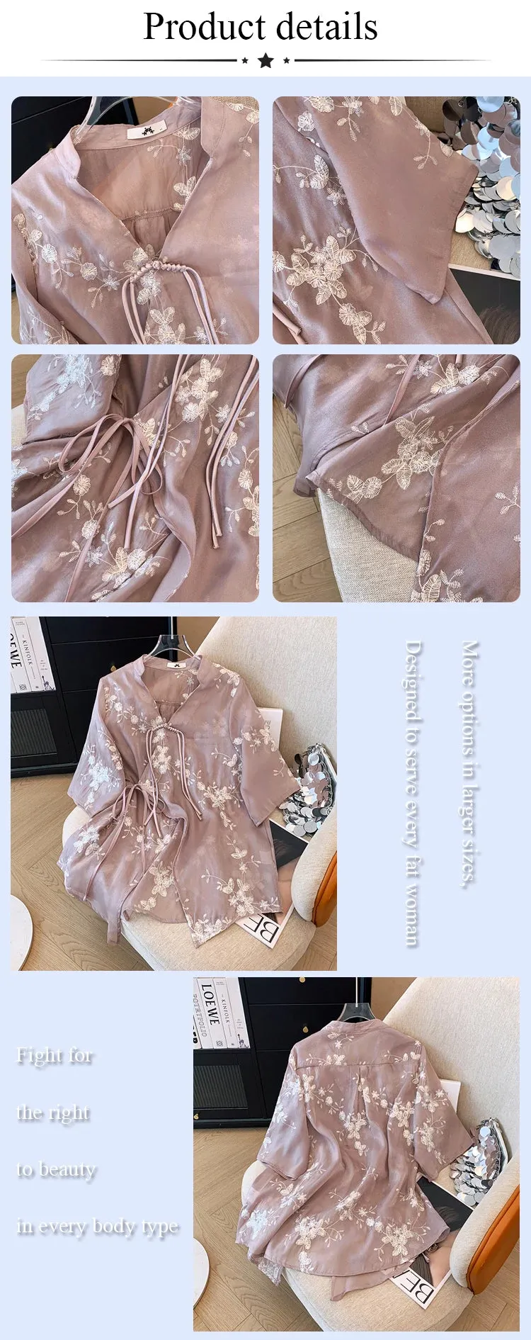 Plus Size Casual Chiffon Loose Chinese Style Blouse