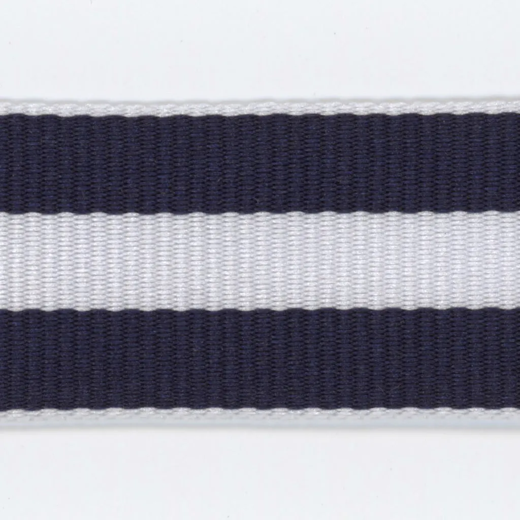 Polyester Stripe Grosgrain Ribbon #01 Navy & White