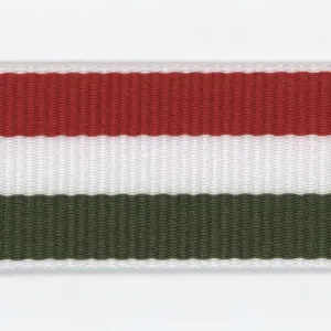 Polyester Stripe Grosgrain Ribbon #04 Rose Red & White & Green