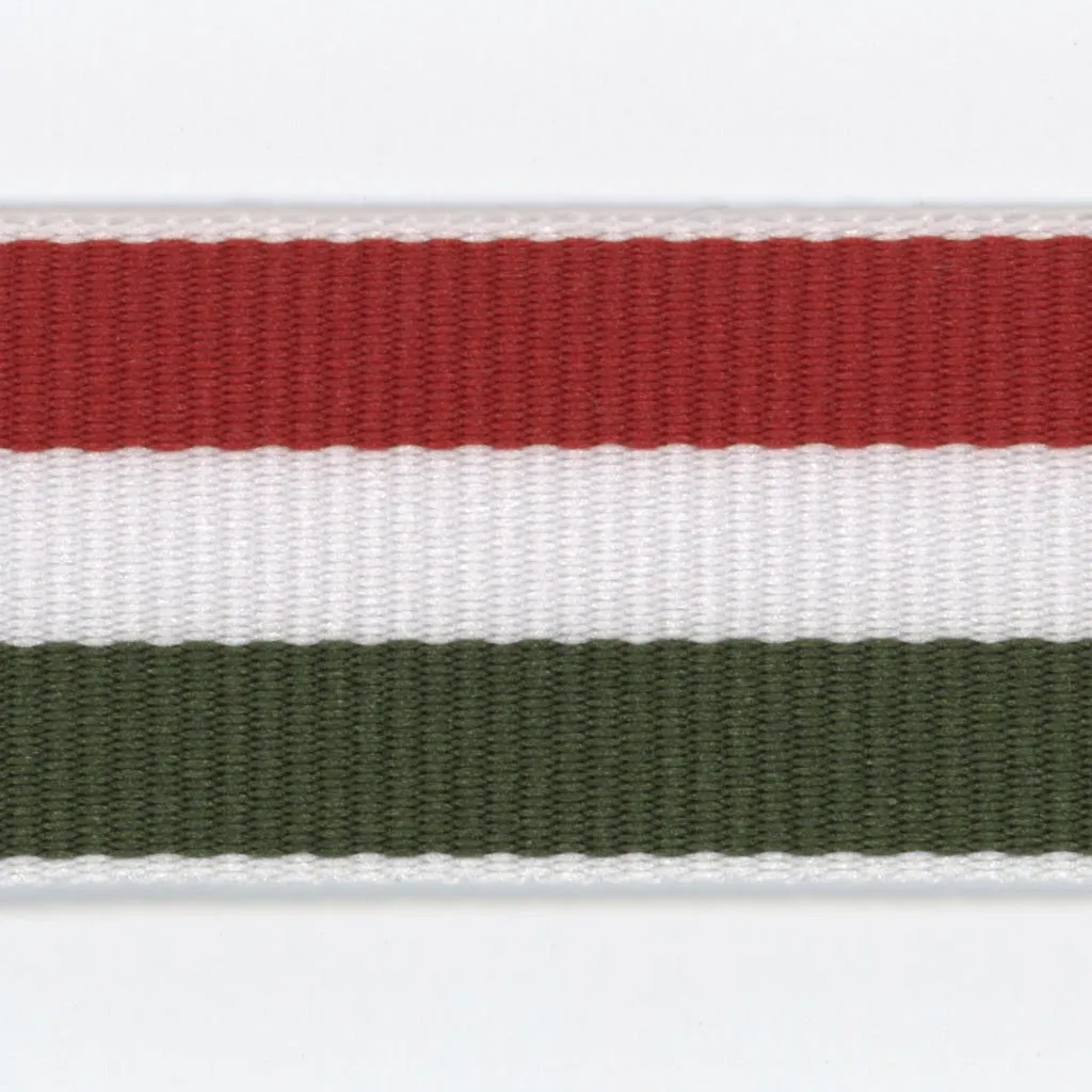 Polyester Stripe Grosgrain Ribbon #04 Rose Red & White & Green