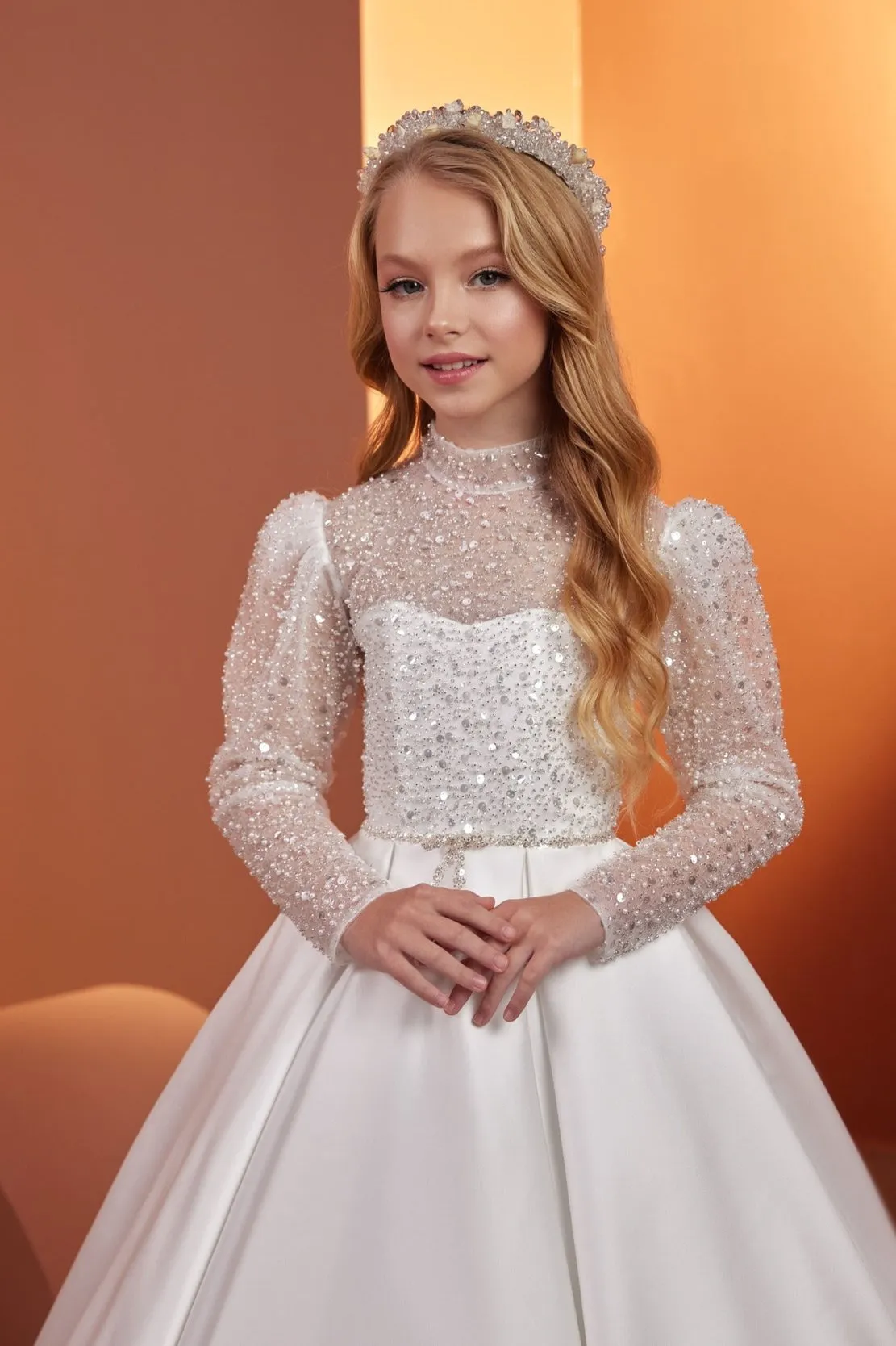 Princess-Style Beaded Satin Gown