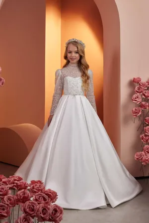 Princess-Style Beaded Satin Gown