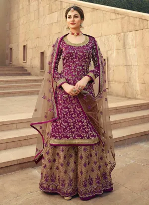 Purple Heavy Embroidered Designer Palazzo Style Suit