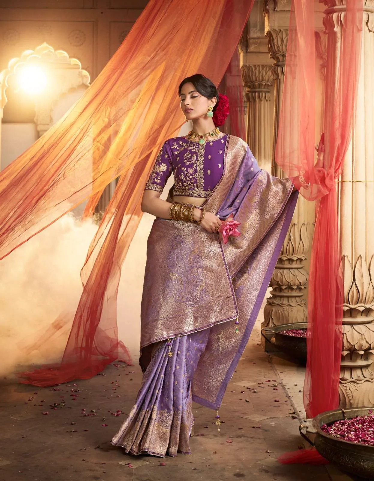 Purple Satin Silk Saree