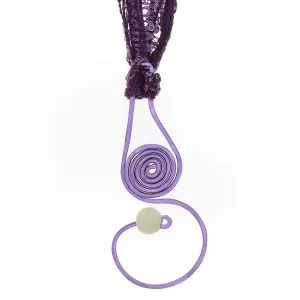 Purple Spiral Drop Pendant Necklace with Prehenite Bead & Yarn/Ribbon Cord
