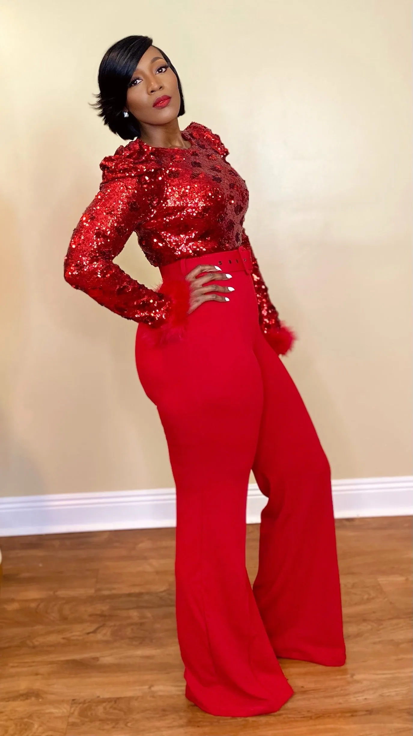 "SO SOPHISTICATED" SEQUIN JUMPSUIT (RED)
