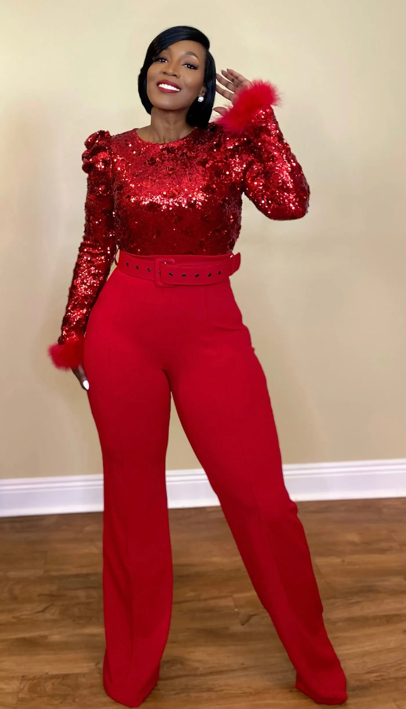 "SO SOPHISTICATED" SEQUIN JUMPSUIT (RED)