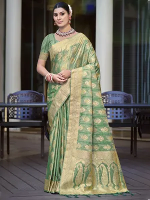 Rama Green Satin Silk Saree