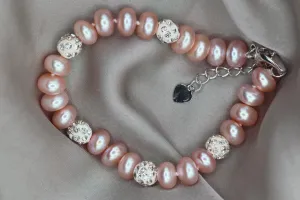 Real Peach Pearl and Zircon Bracelet