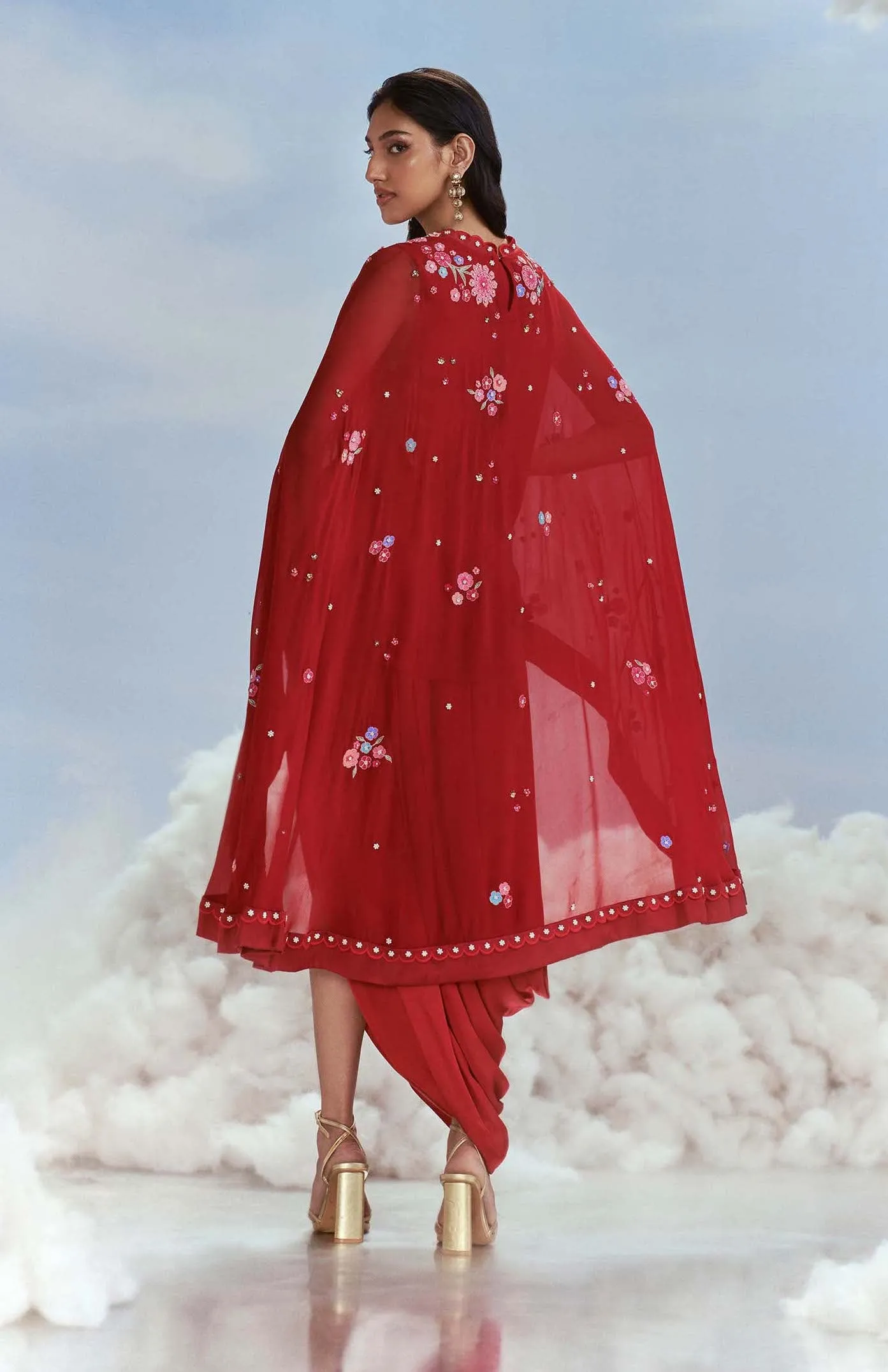 Red izmir cape and draped skirt