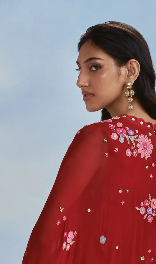 Red izmir cape and draped skirt