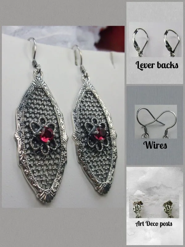 Red Ruby Earrings, Flower Star Earrings, Round Gems, Vintage Jewelry Design#E20