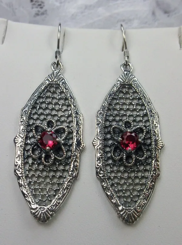 Red Ruby Earrings, Flower Star Earrings, Round Gems, Vintage Jewelry Design#E20