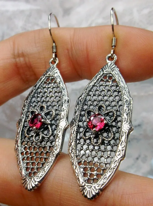 Red Ruby Earrings, Flower Star Earrings, Round Gems, Vintage Jewelry Design#E20