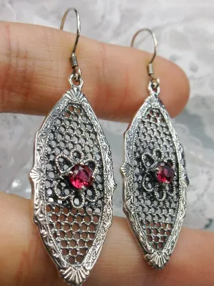 Red Ruby Earrings, Flower Star Earrings, Round Gems, Vintage Jewelry Design#E20