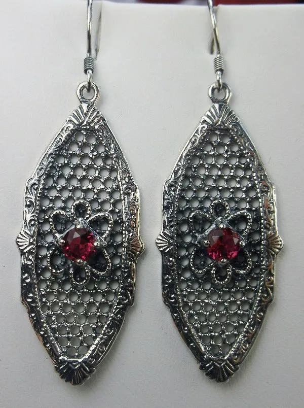 Red Ruby Earrings, Flower Star Earrings, Round Gems, Vintage Jewelry Design#E20