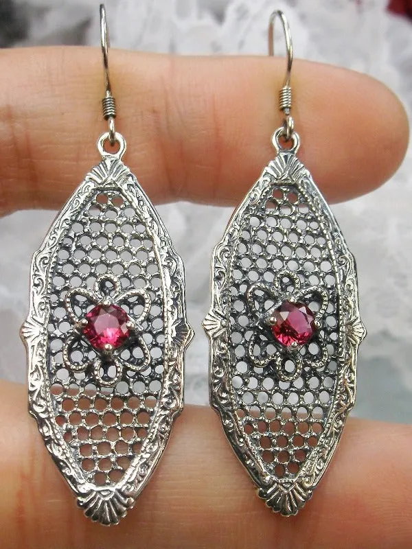 Red Ruby Earrings, Flower Star Earrings, Round Gems, Vintage Jewelry Design#E20
