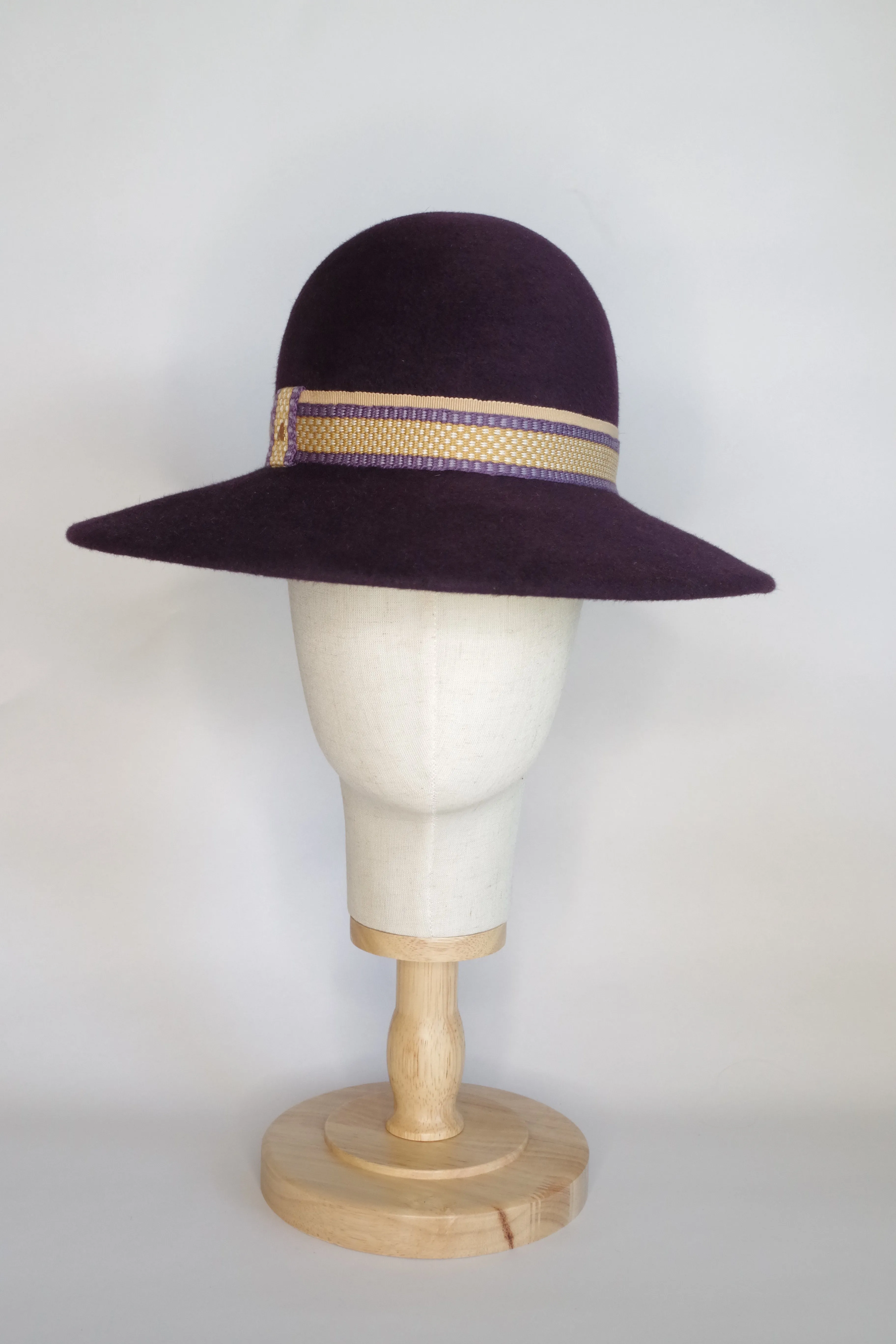 Regal Purple Hat with Handwoven Ribbon