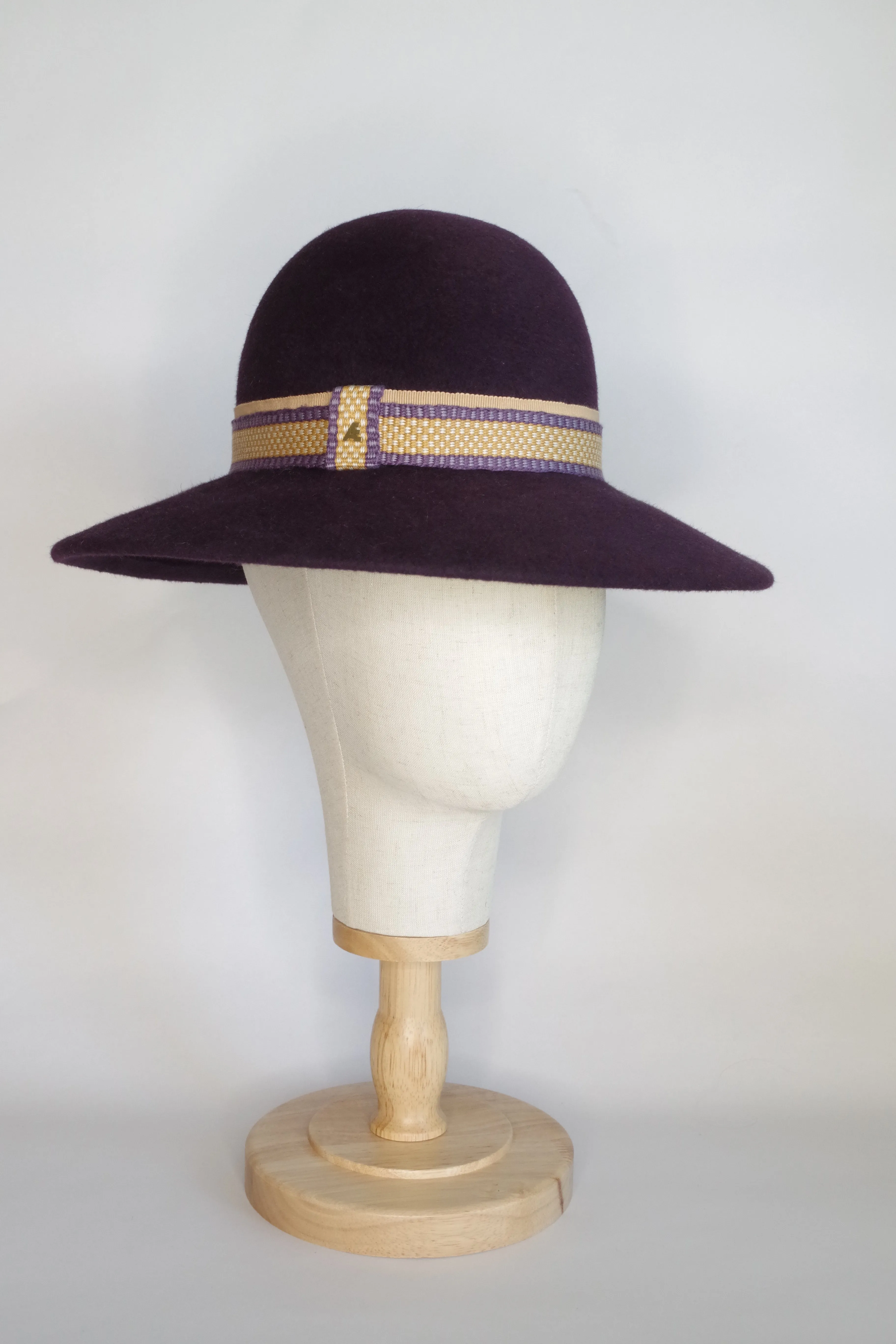 Regal Purple Hat with Handwoven Ribbon