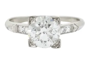 Retro 1.54 CTW Diamond Platinum Engagement Ring GIA Circa 1940