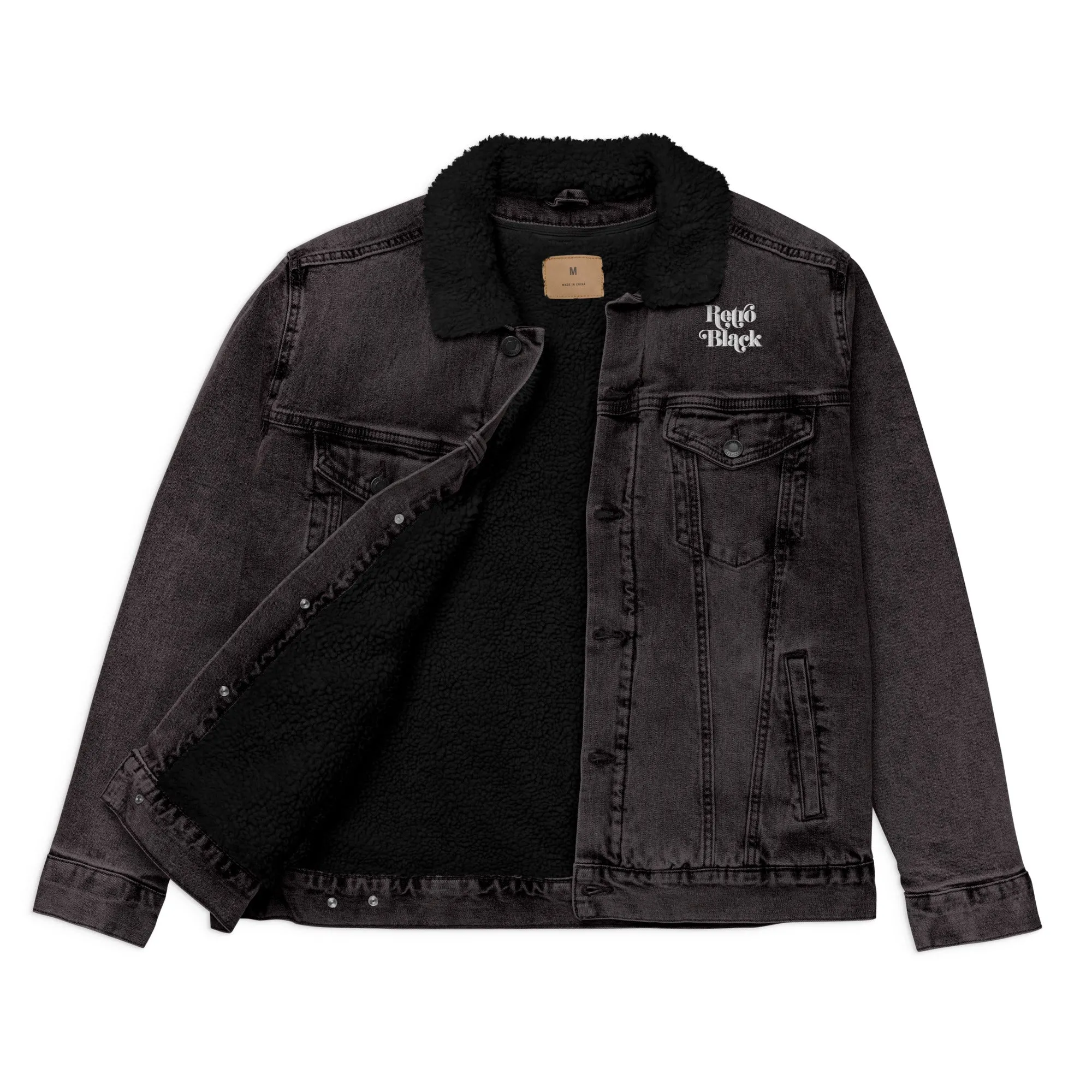 Retro Black Unisex denim sherpa jacket