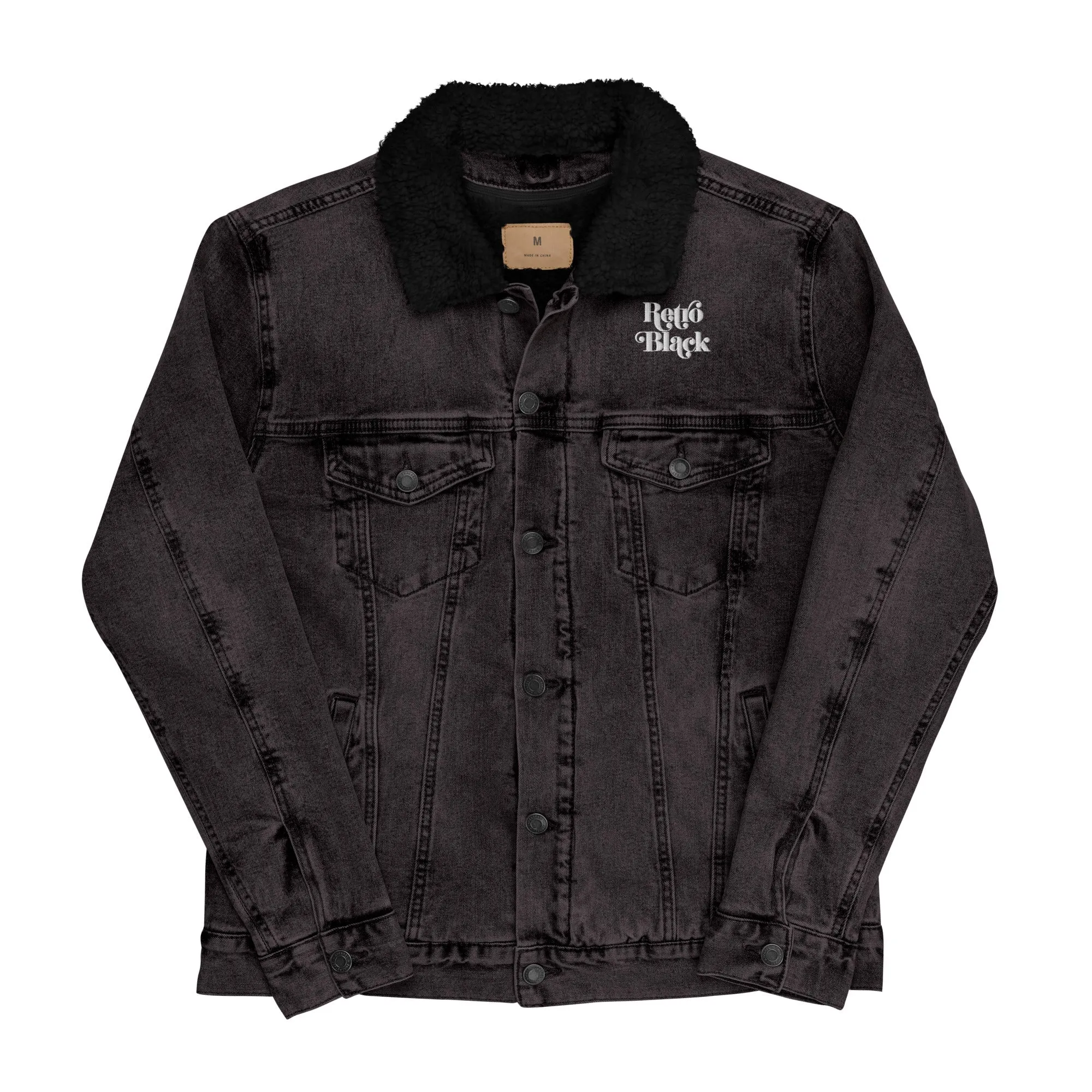 Retro Black Unisex denim sherpa jacket