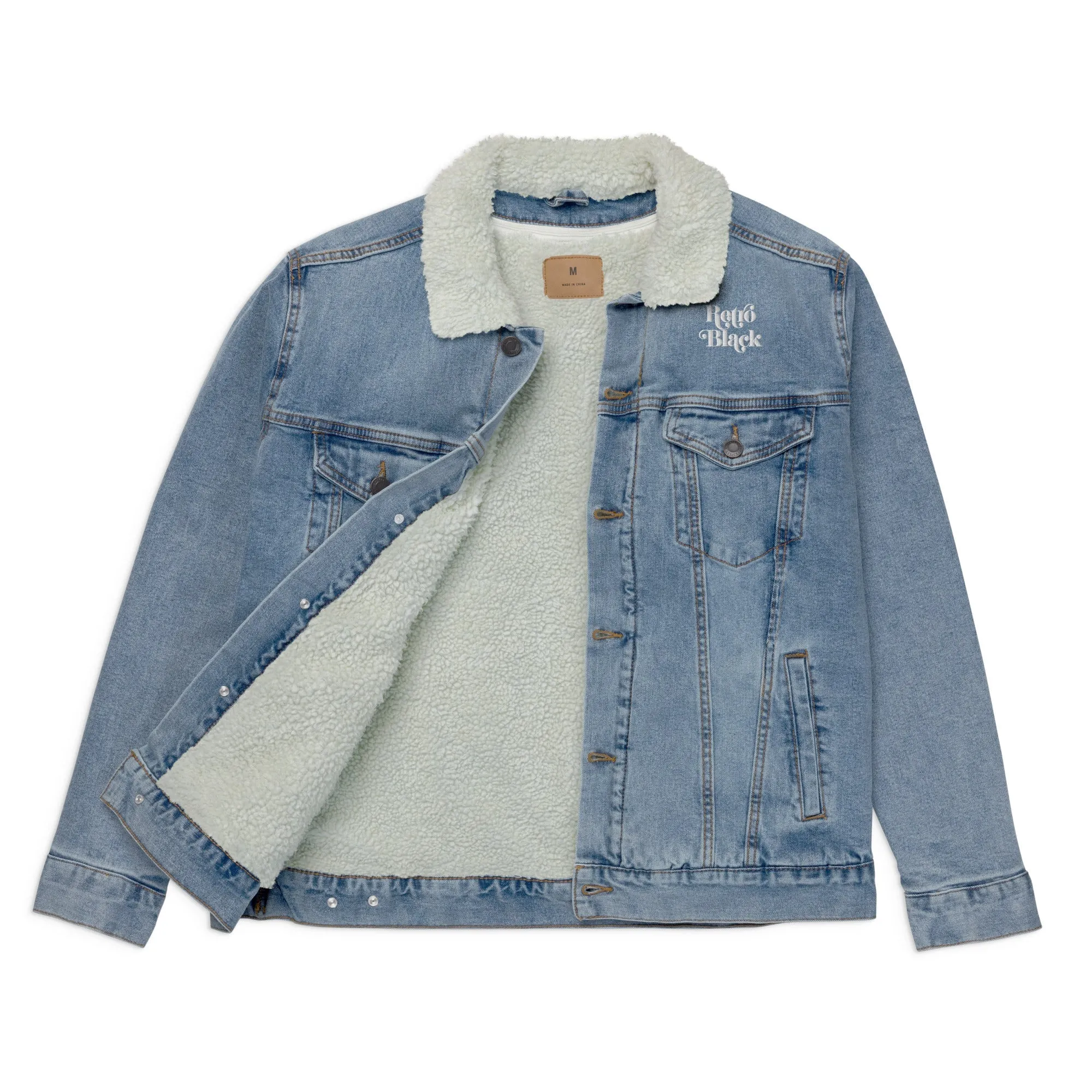 Retro Black Unisex denim sherpa jacket