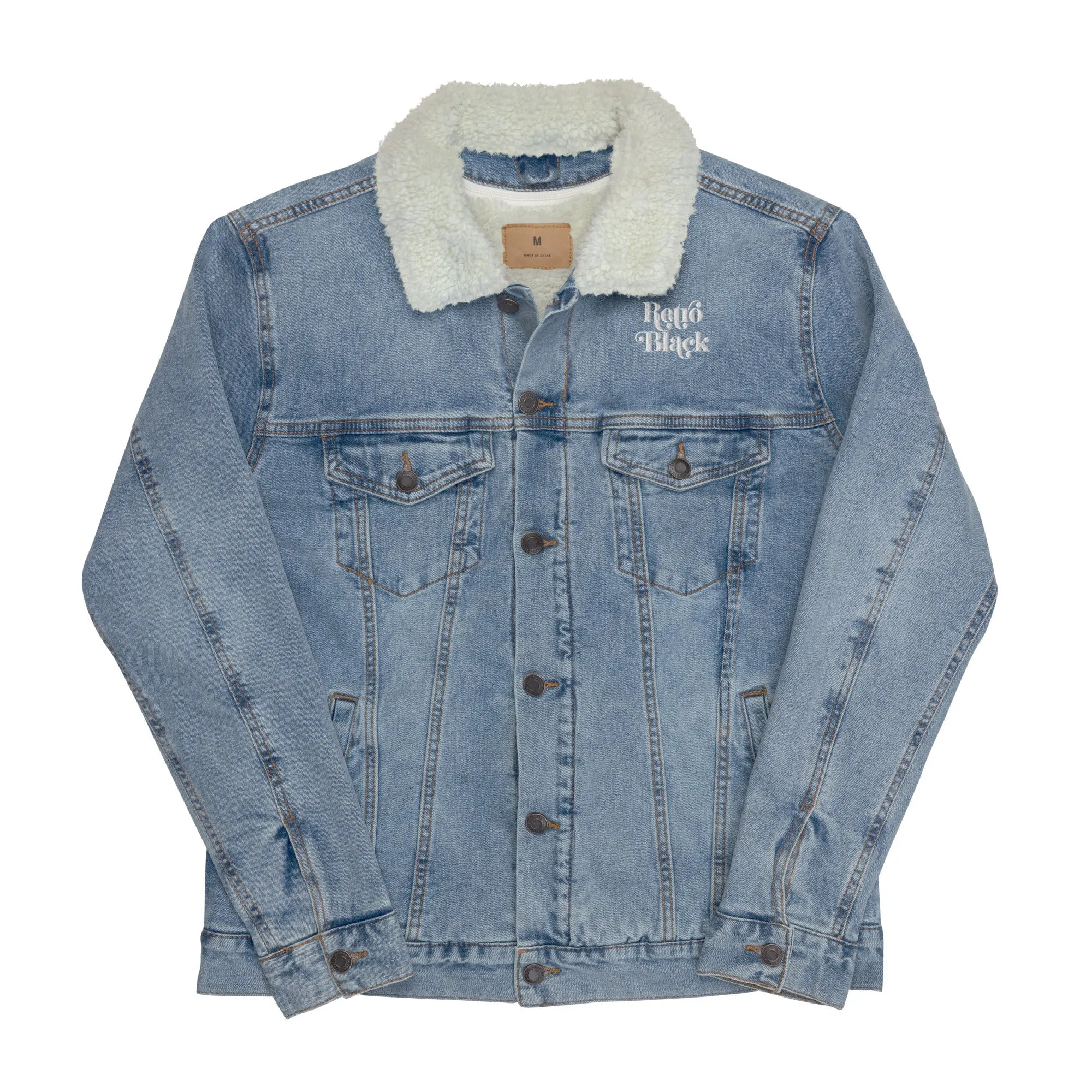Retro Black Unisex denim sherpa jacket