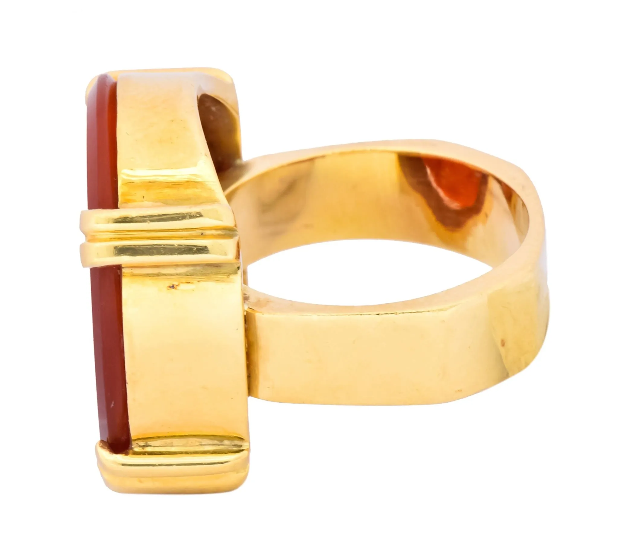Retro Carnelian Intaglio 18 Karat Gold Deo Regi Patria Unisex Ring