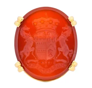 Retro Carnelian Intaglio 18 Karat Gold Deo Regi Patria Unisex Ring