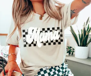 Retro Checkered Mama Ivory Graphic Tee