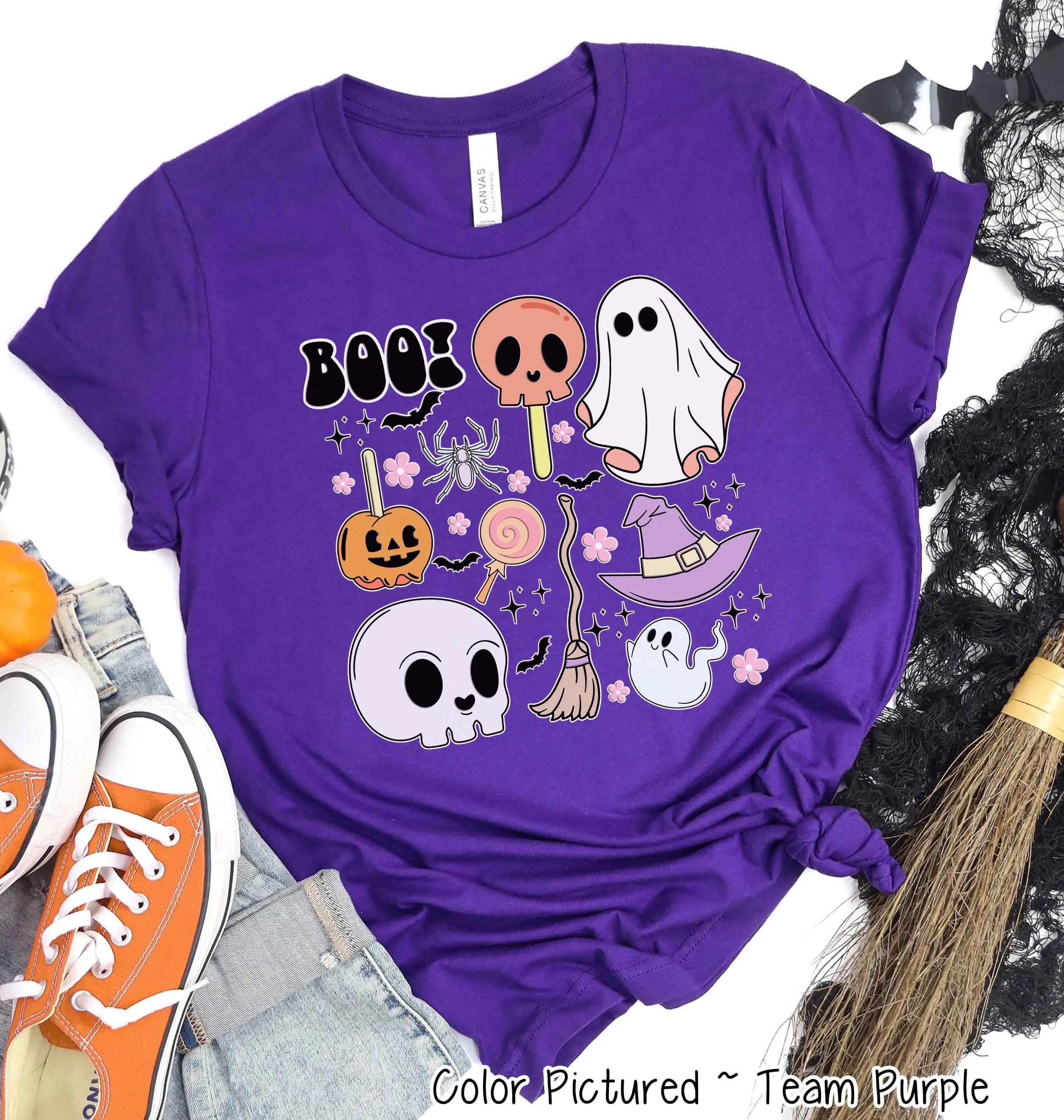 Retro Cute Boo Skull Halloween Tee