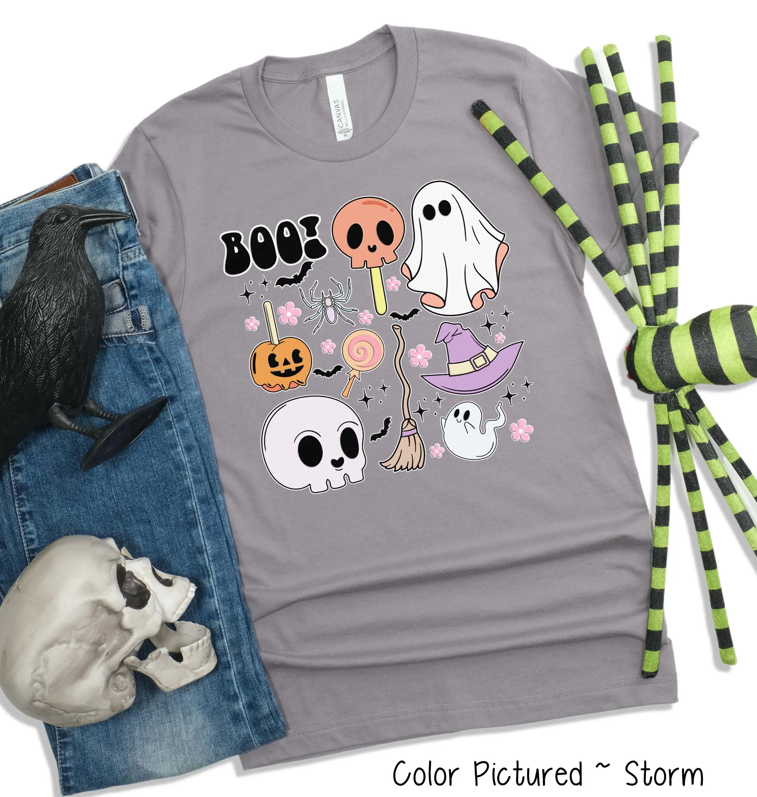 Retro Cute Boo Skull Halloween Tee