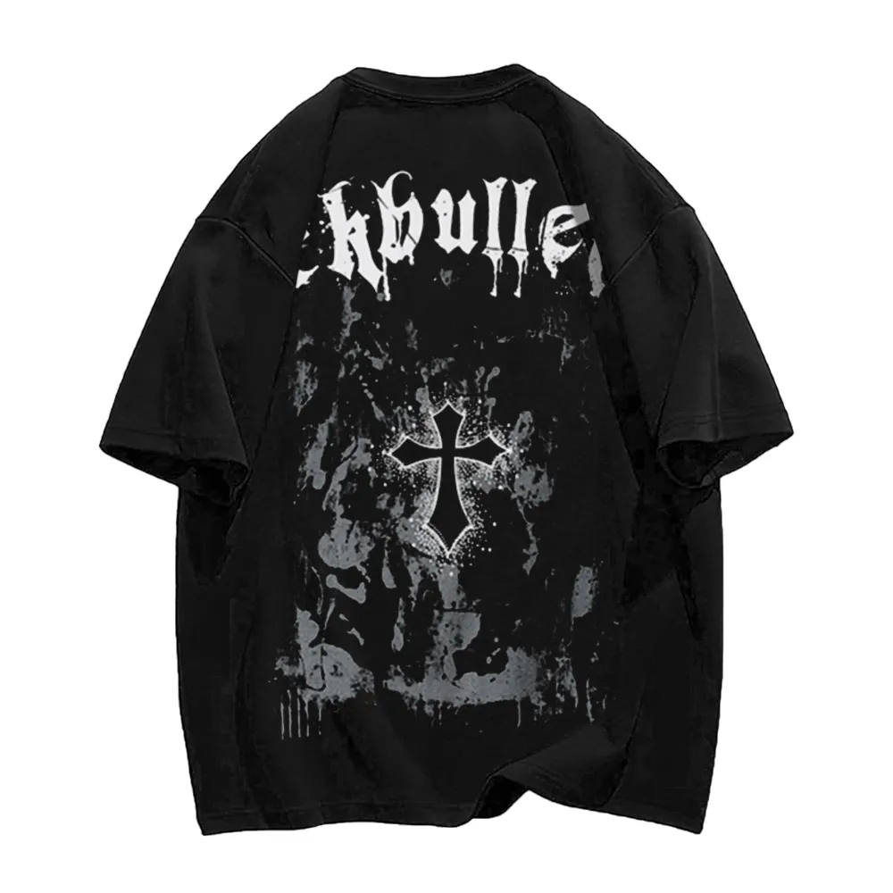 Retro Dark Cross Letters T-Shirt