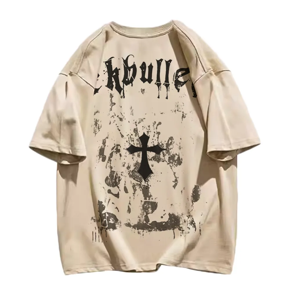 Retro Dark Cross Letters T-Shirt