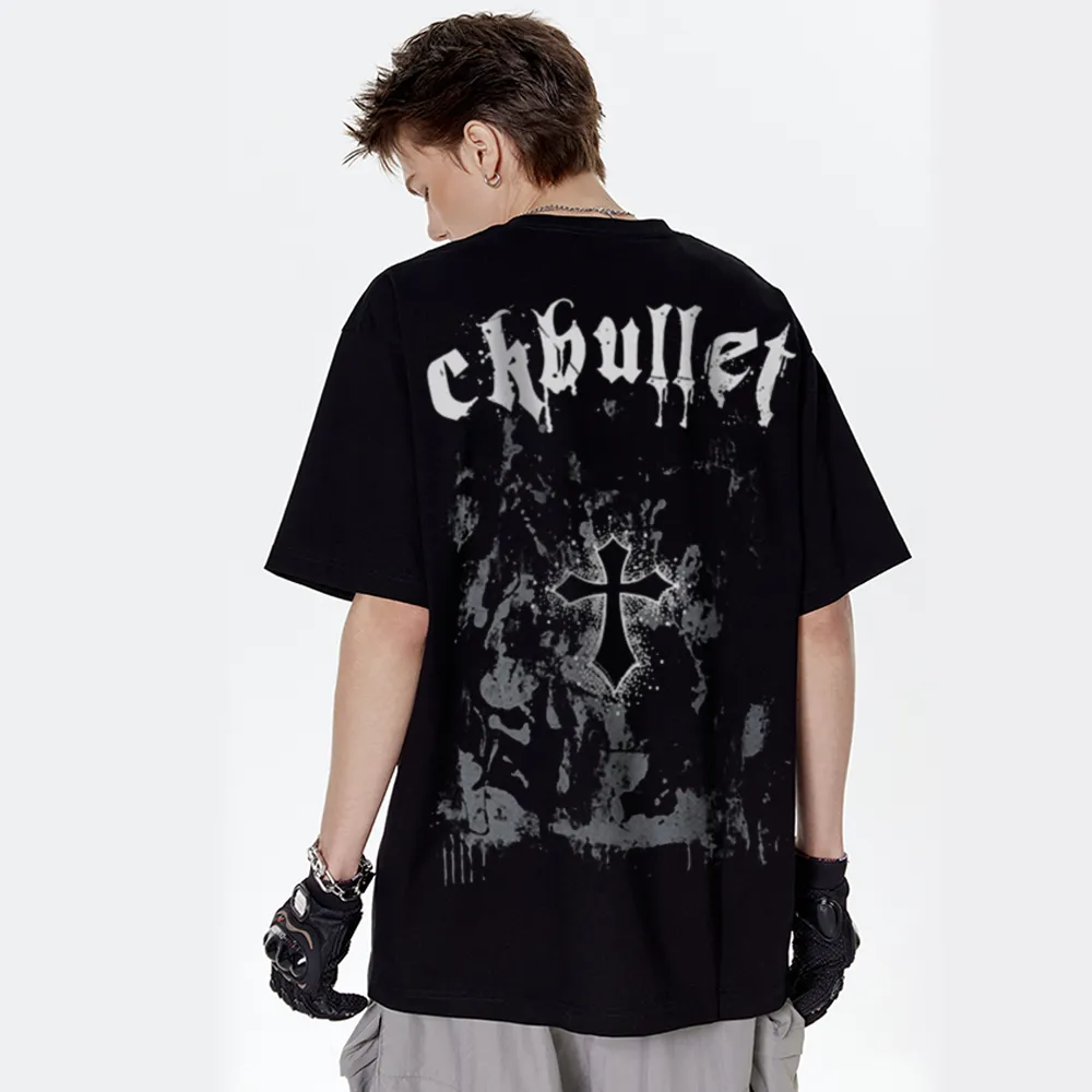 Retro Dark Cross Letters T-Shirt