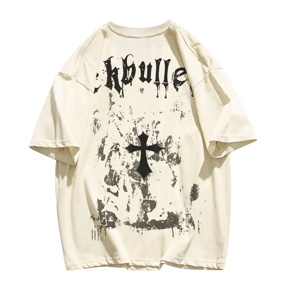 Retro Dark Cross Letters T-Shirt