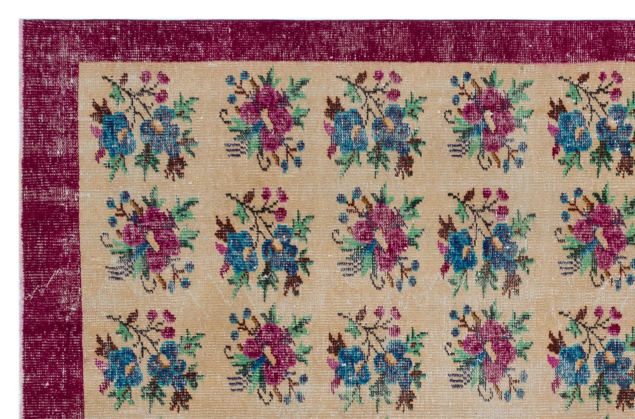 Retro Design Floral Over Dyed Vintage Rug 6'2'' x 9'5'' ft 187 x 288 cm