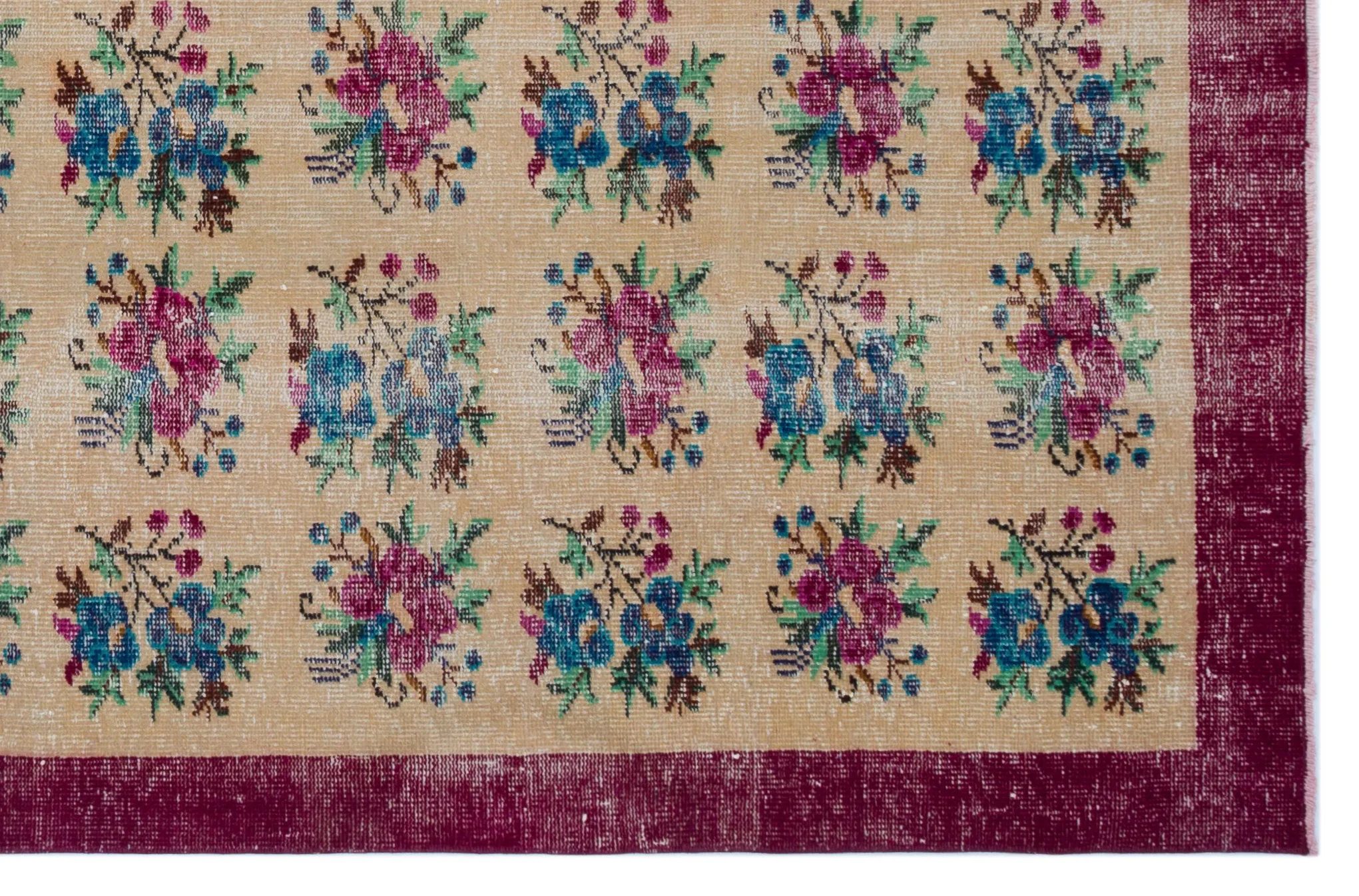 Retro Design Floral Over Dyed Vintage Rug 6'2'' x 9'5'' ft 187 x 288 cm