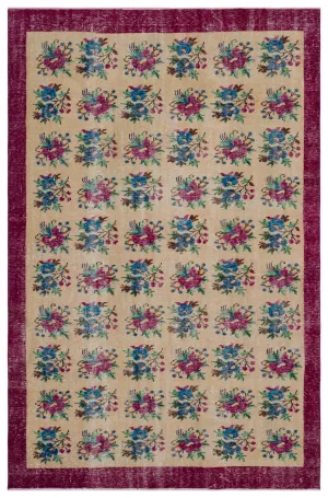 Retro Design Floral Over Dyed Vintage Rug 6'2'' x 9'5'' ft 187 x 288 cm