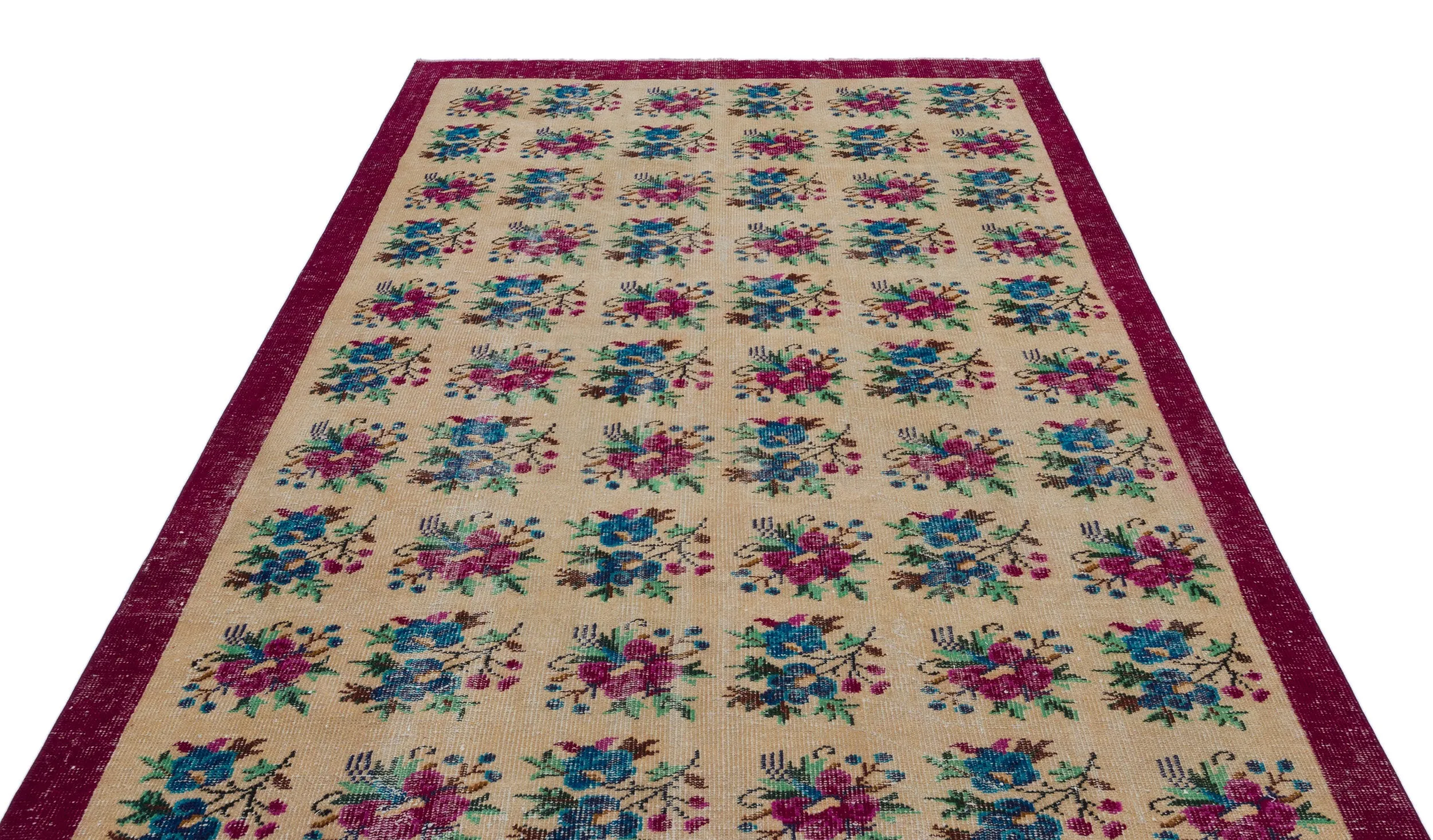 Retro Design Floral Over Dyed Vintage Rug 6'2'' x 9'5'' ft 187 x 288 cm